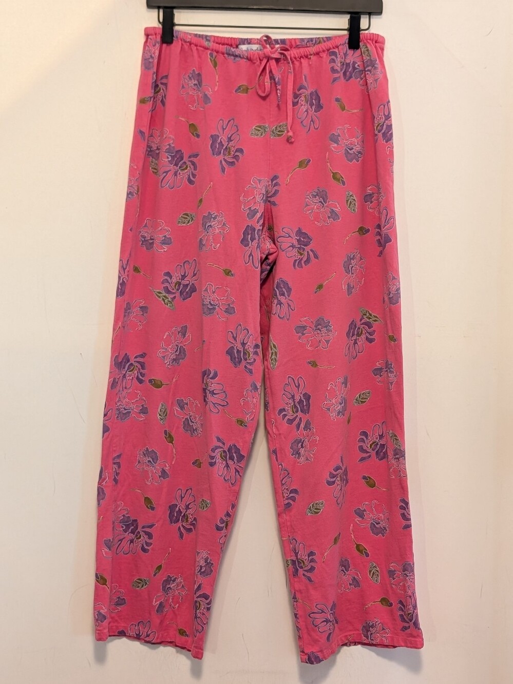 Fresh Produce Pants S/M Pink Floral Cotton Made USA Pull On Drawstring Lounge